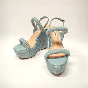 Steve Madden Blue Braided Strap Wedge Sandals Ankle Buckle Size 7 - No box